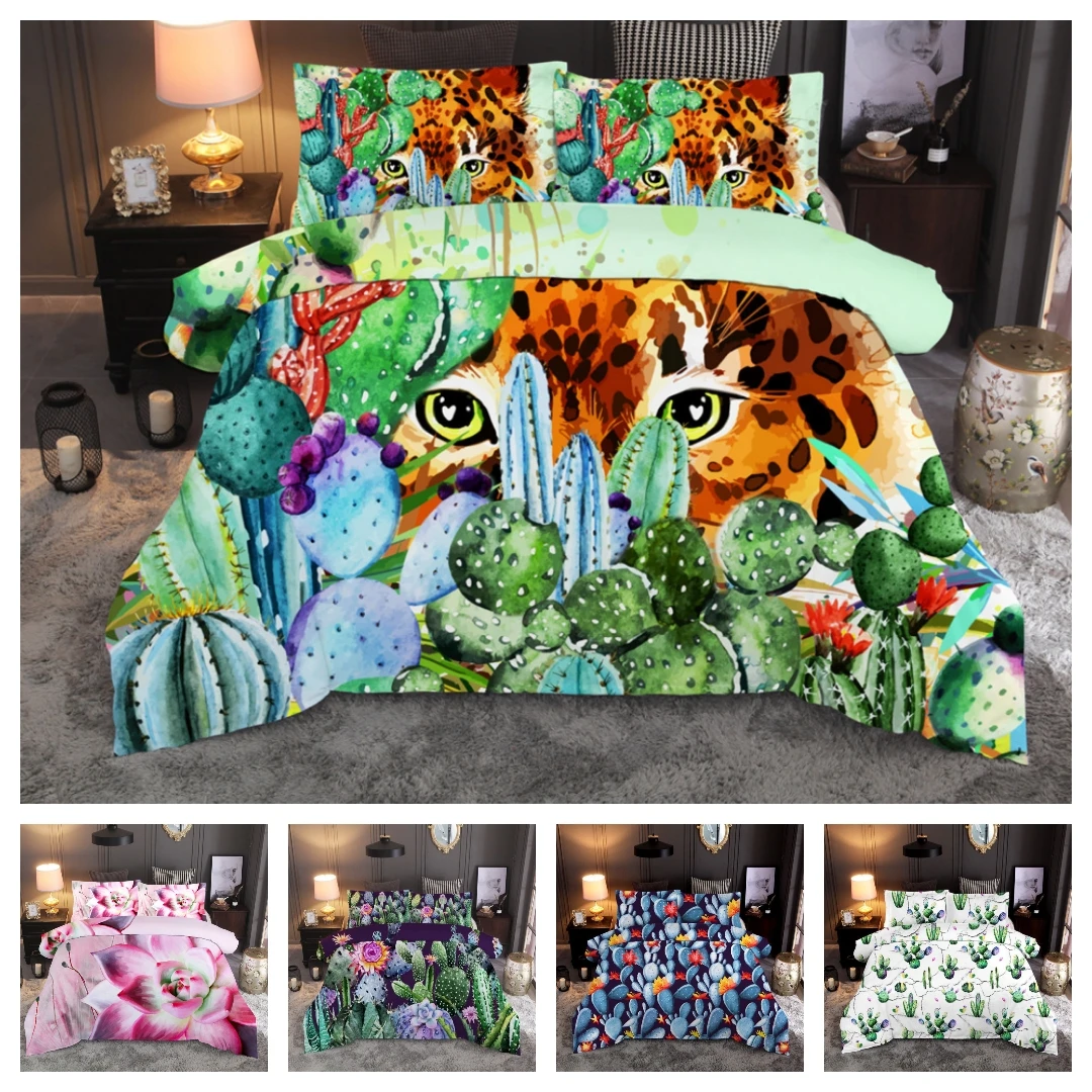 

2021 Style 2 or 3pcs Succulent plants Printing Soft Duvet Cover Sets 1 Quilt Cover + 1/2 Pillowcases Single Twin Full Queen King