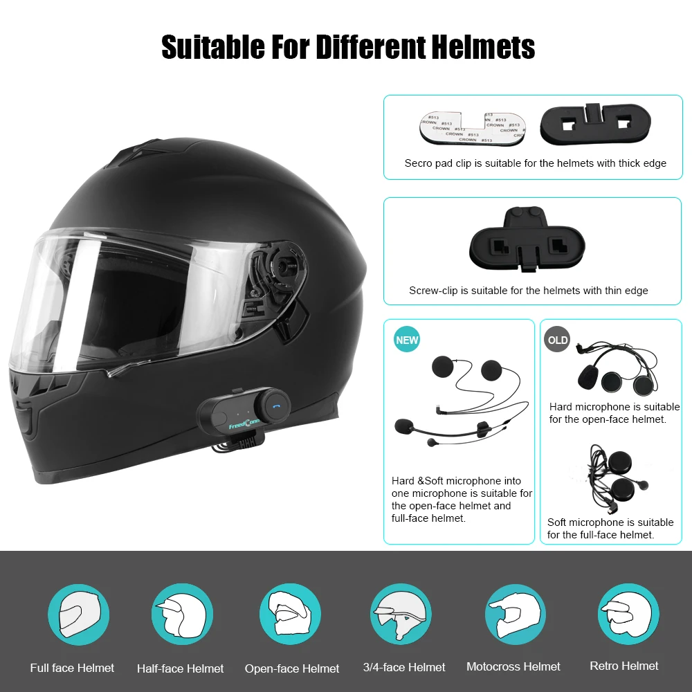 

FreedConn Bluetooth Intercom Headset Motorcycle Helmet T-COM VB Waterproof 2-Rider 800m Range Wireless Interphone With FM Radio