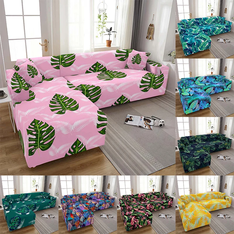 Leaf Printed Sofa Slipcover Elastic Sofa Cover For Living Room L Shaped Corner Sofa Cover Stretch Couch Chair Cover 1/2/3/4 Seat