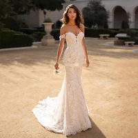 boho mermaid wedding dresses 2021 sexy off shoulder lace appliques backless wedding gowns for brides with train vestido de noiva