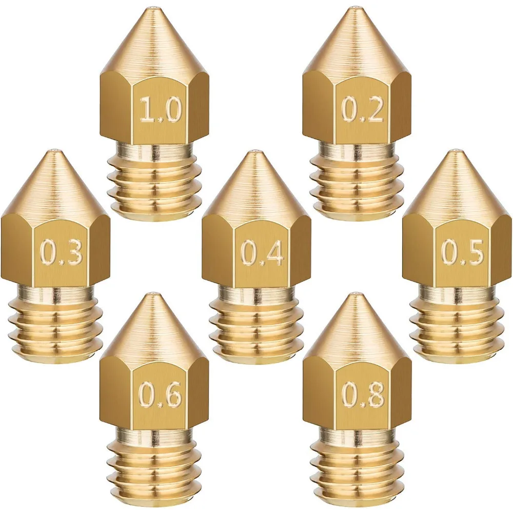 20 шт. сопел MK7 MK8 для 3D-принтера 0,4 мм 0,3 0,2 0,6 0,5 мм 1,0 резьбовое 1,75 мм 3,0 мм головка латунная.