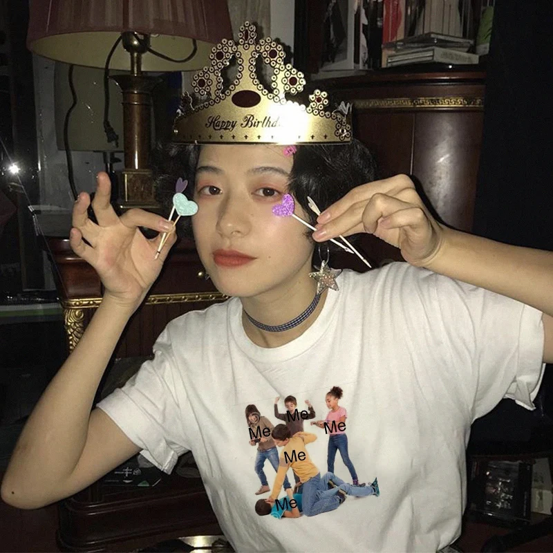 

Spoof Personality Vogue New Vintage 90s Harajuku Casual Women Top Clothing Camisetas Mujer Ulzzang T-Shirt