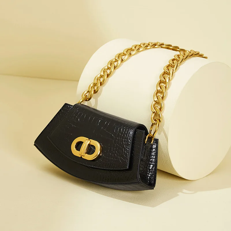 

Роскошная дизайнерская сумка на цепочке для женщин, сумка-мессенджер через плечо с принтом аллигатора, крокодиловой кожи, цвет черный/бежев...