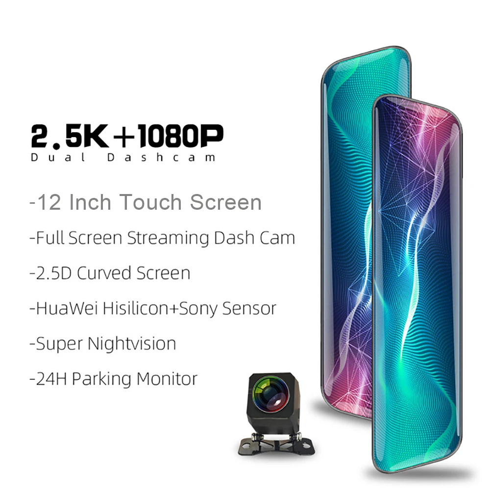 

Автомобильный видеорегистратор-зеркало заднего вида, 12 дюймов, 1440P