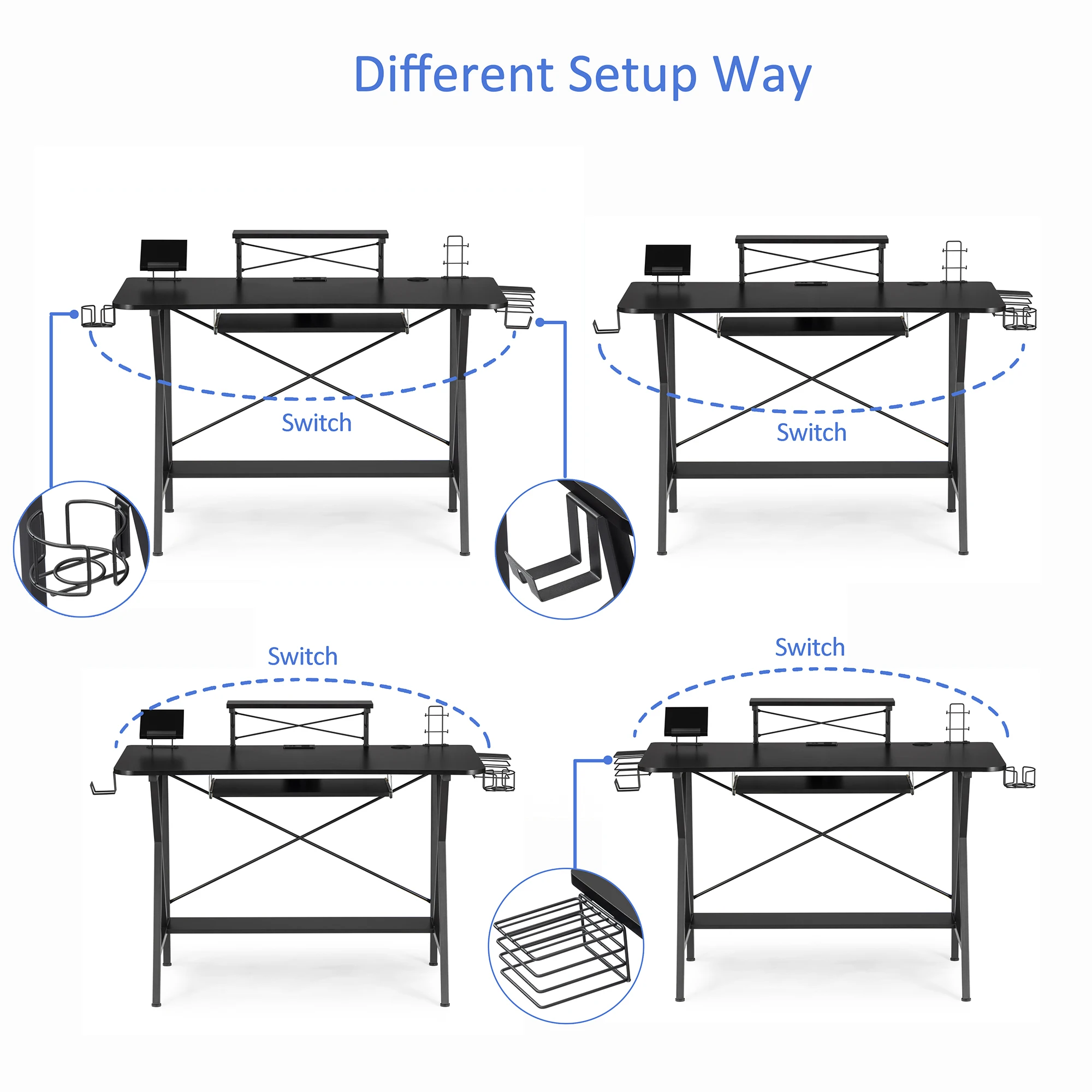 

Gaming Desk Table E-Sports Computer Desk Gaming Workstation Desk, PC Stand Shelf Keyboard stand Power Strip with USB Cup Holde