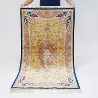 3x5 yellow handmade traditional persian carpet turkish medallion silk rug zqg585a
