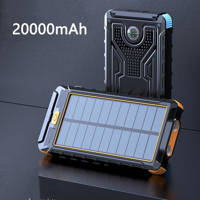 

20000mAh Solar Power Bank Portable Charger For iPhone 11 Samsung Powerbank External Battery Poverbank with LED Light Compass