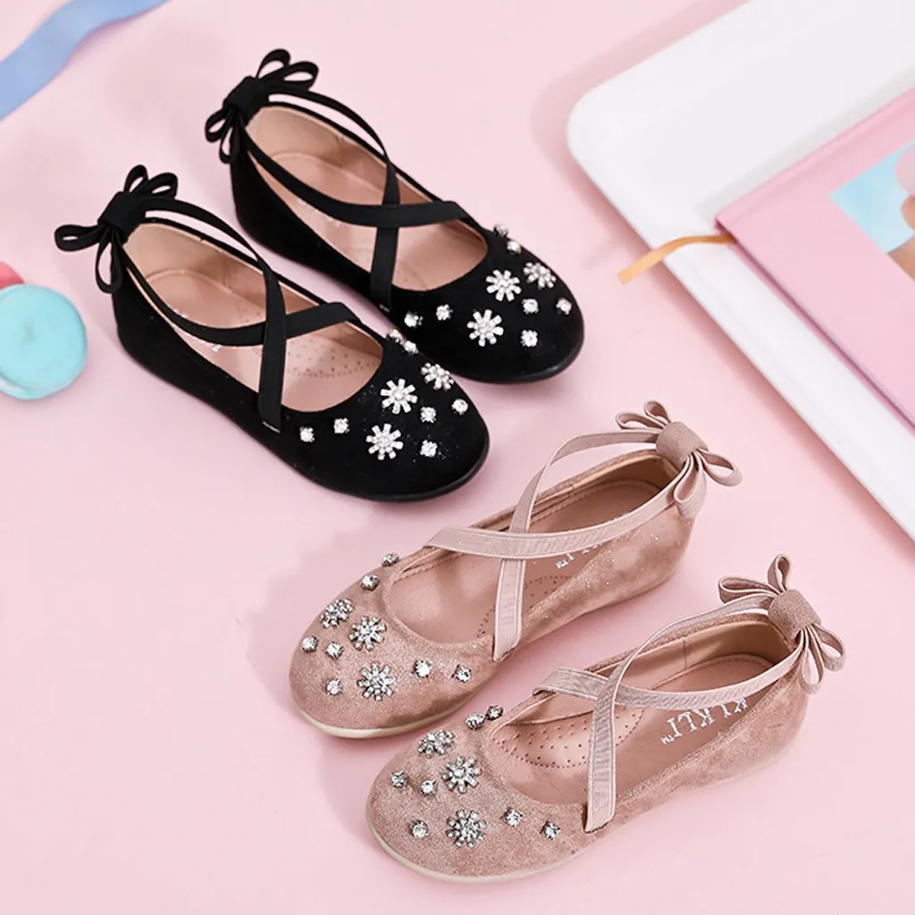 Осенняя милая детская обувь принцессы с поясом и бриллиантами повседневная для