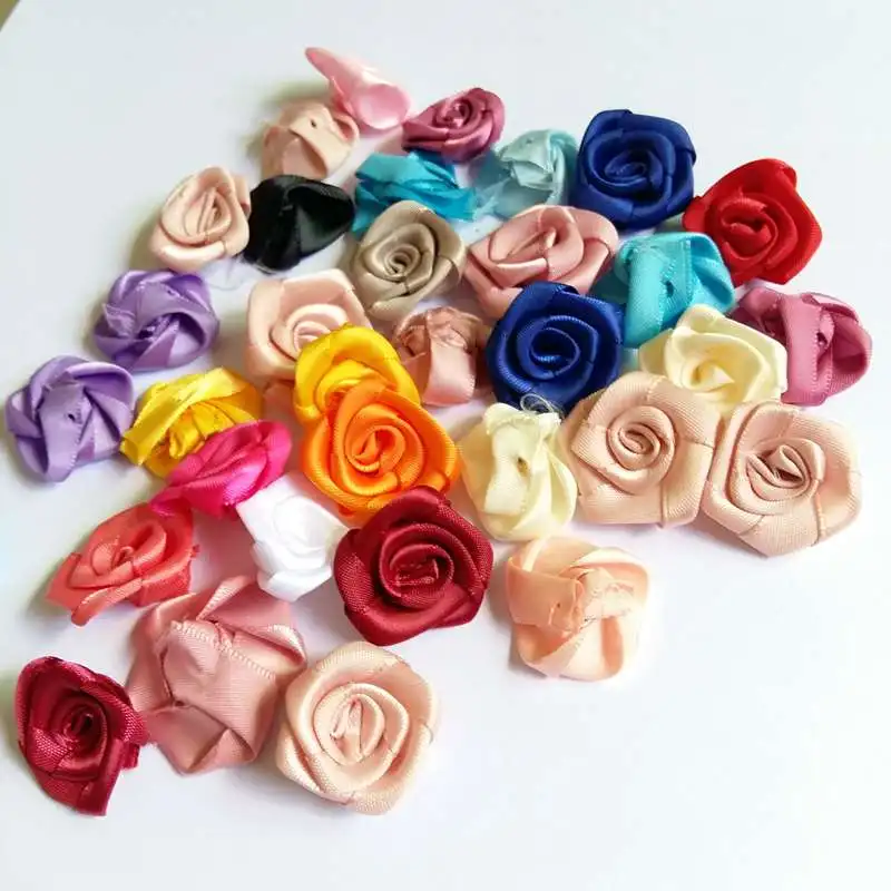 

30pcs/lot Mix Handmade 30mm Satin Rose Ribbon Rosettes Flower DIY Wedding Decor Appliques Craft Girls Hair Accessories