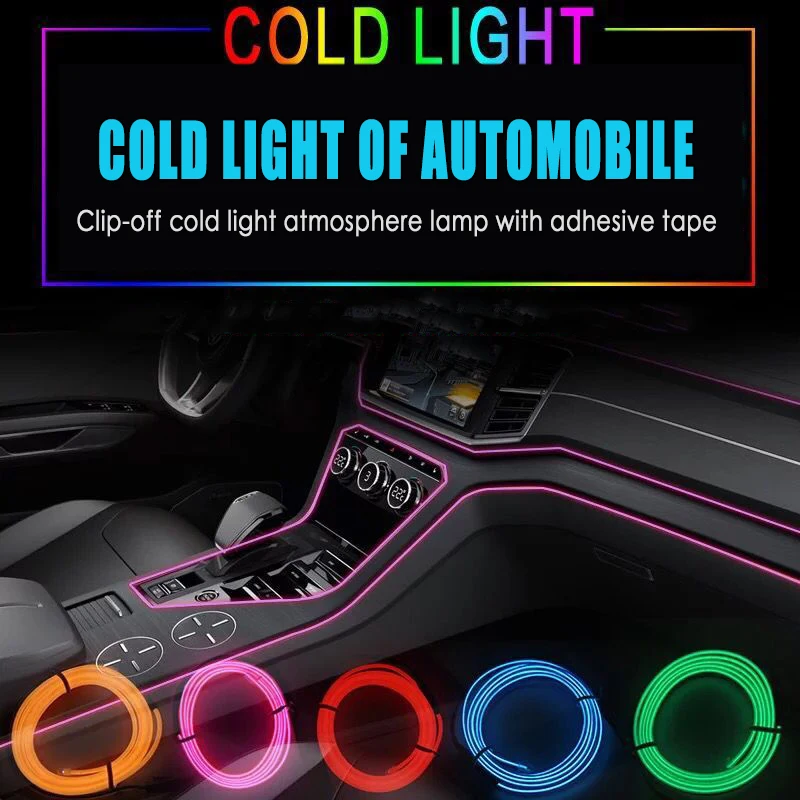 5m car interior accessories atmosphere lamp EL cold light line with USB DIY Decorative Dash board Console Door LED Ambient Light
