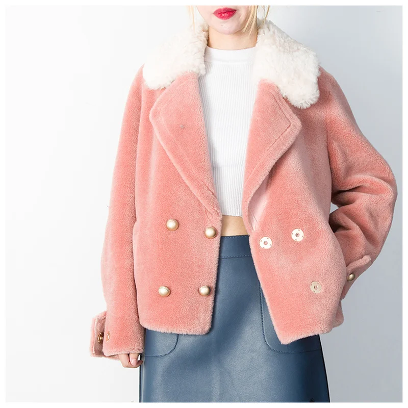 

Fur Real Sheep Winter Shearing Coat Women Korean Wool Jacekt Coats and Jackets Manteau Femme 91190993 YY1758