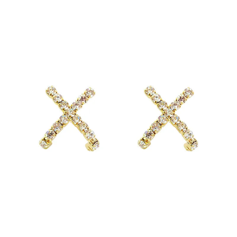 

Korean Fashion Gothic S925 Silver Needles Cross Rhinestone Stud Earrings 2021 New Trendy Net Red Simple Crystal Earrings Female