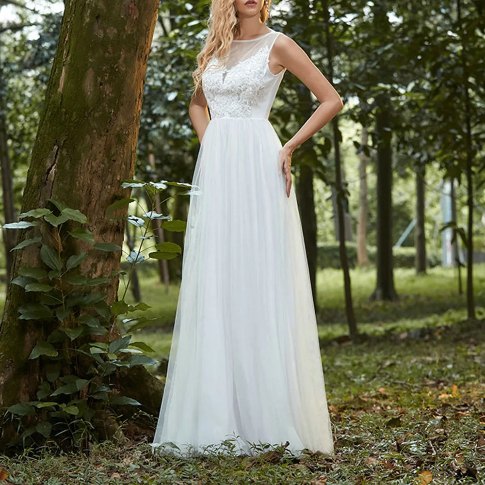 

2021 Summer New Women's Evening Dress Western Style Solid Color Temperament Round Neck Lace Sexy Perspective High Waist