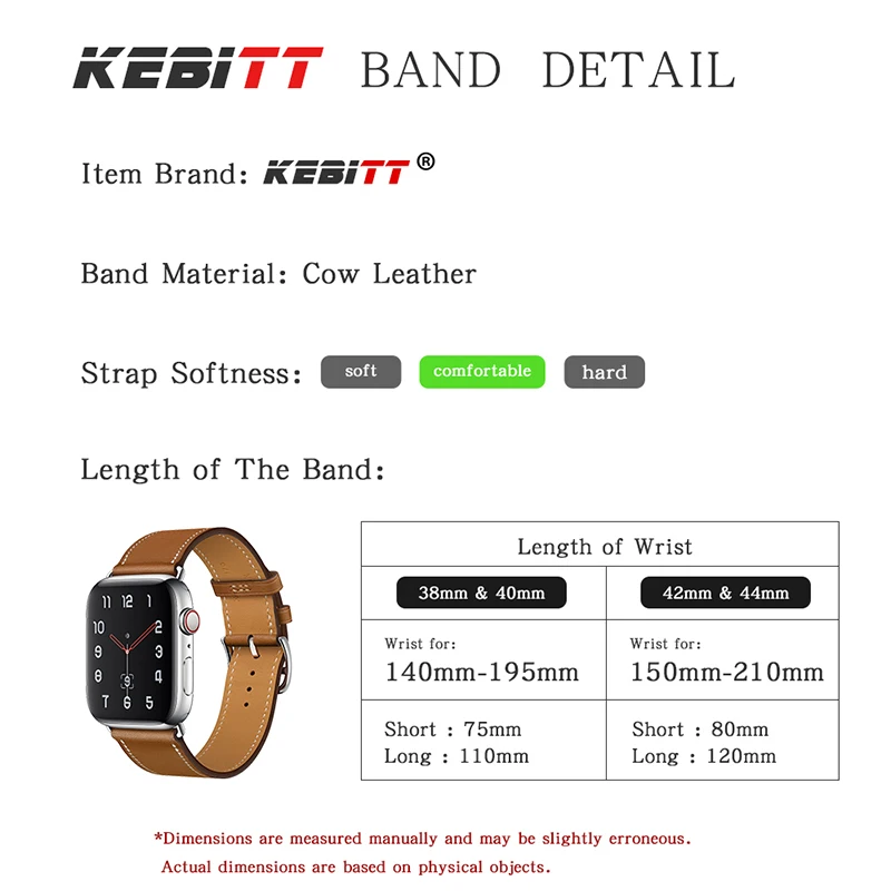 Ремешок kebitt из натуральной кожи для мужчин и женщин браслет apple watch series 6 se 5 4 3 2 1