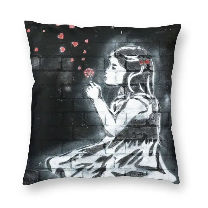 

Girl Blowing Hearts By Banksy Cushion Cove Street Graffiti Pop Art Throw Pillow Case for Car Custom Pillowcase Home Decoration