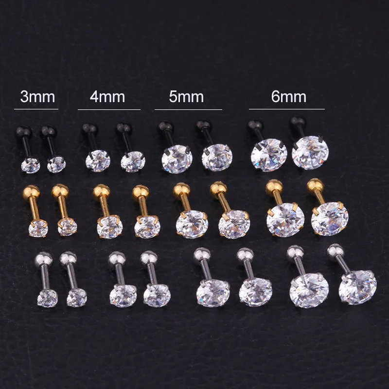 

316L Stainless Steel Piercing Quality Round Zircon Ear Bone Studs Cartilage Tragus Helix Lip Earring Piercing Body Jewelry