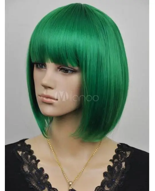 Парик Модный короткий прямой зеленый Боб волосы парики маскарадный парик для