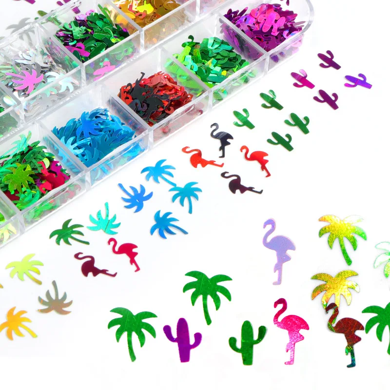 

Flamingo Holographic Glitter Nail Sequins Palm Tree Cactus Summer Nail Art Decorations UV Gel Polish Manicure Design Accessories