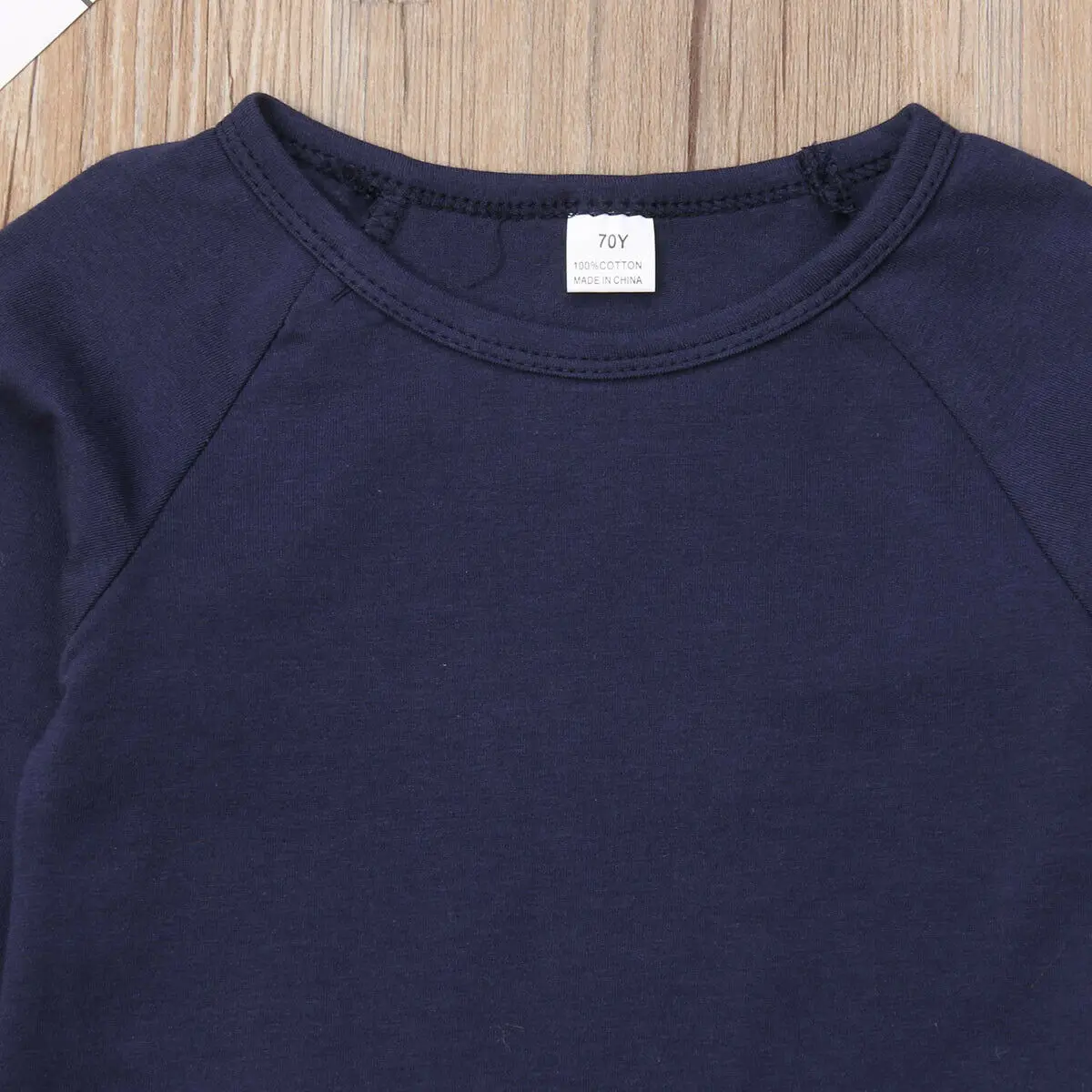 Комплект хлопковый однотонный с длинными рукавами и круглым вырезом для