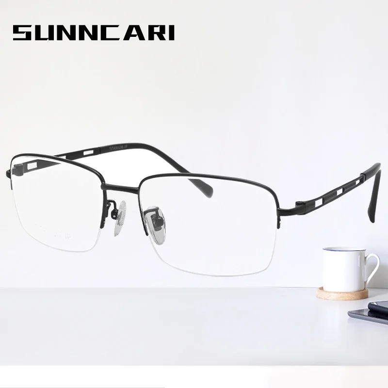 Ultralight Half Frame Titanium Alloy TR90 Glasses Frame Men High Quality Super Stretch Metal Temple Eyeglasses Frame