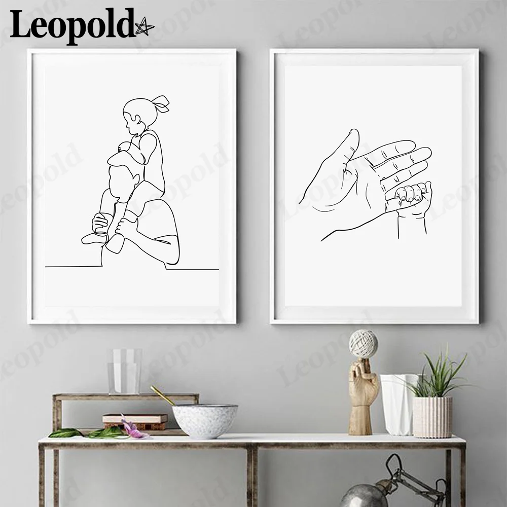 

Modern Abstract Lines Father Love Canvas Painting Simple Father Daughter Poster Wall Art Nordic Home Room Decoration Accessories