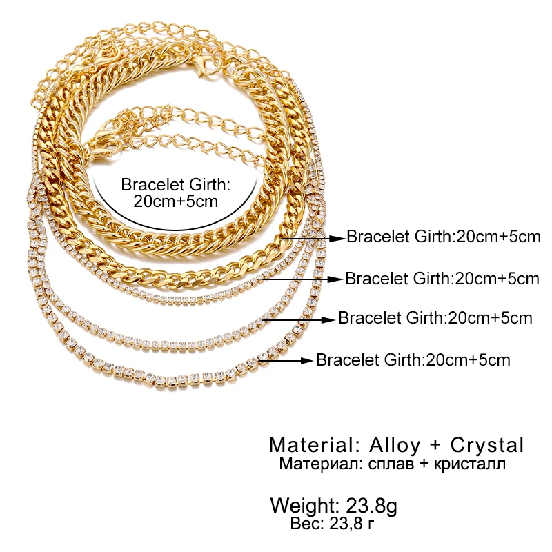 

EN 5pc/set Vintage Simple Link Chain Full Rhinestone Anklets For Women Girls Bohemian Leg Ankle Anklet Bracelet Beach Jewelry
