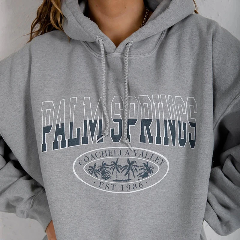 

Letter Print Sweatshirt Vintage Women Hoodies Gray Cotton Warm Fleece Winter Pullovers 2021 Autumn New Casual Streetwear Girls