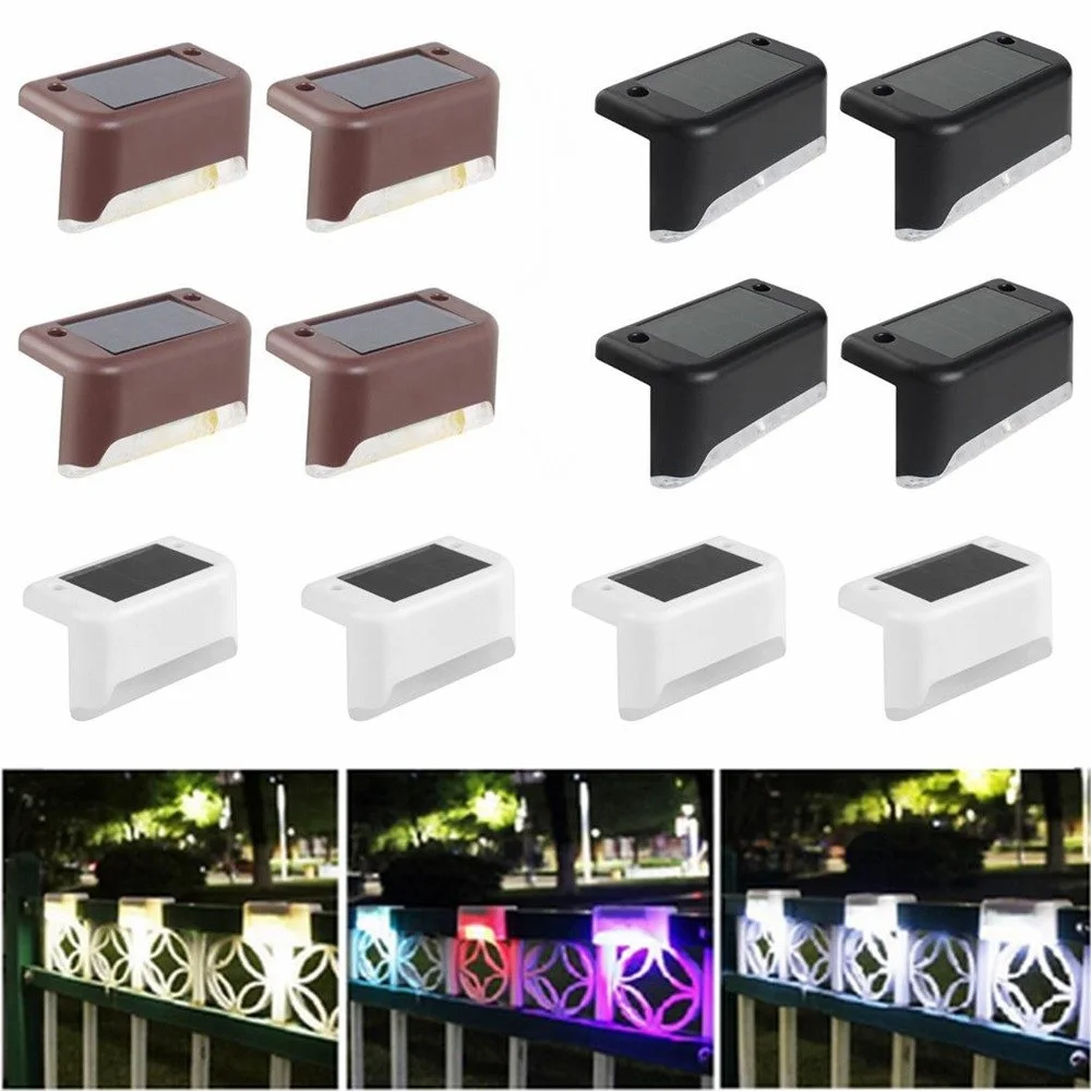 

4Pcs LED Solar Lamp Path Stair Outdoors Waterproof Wall Light Garden Decor Landscape Step Deck Lights Balcony Fence Solar Lights