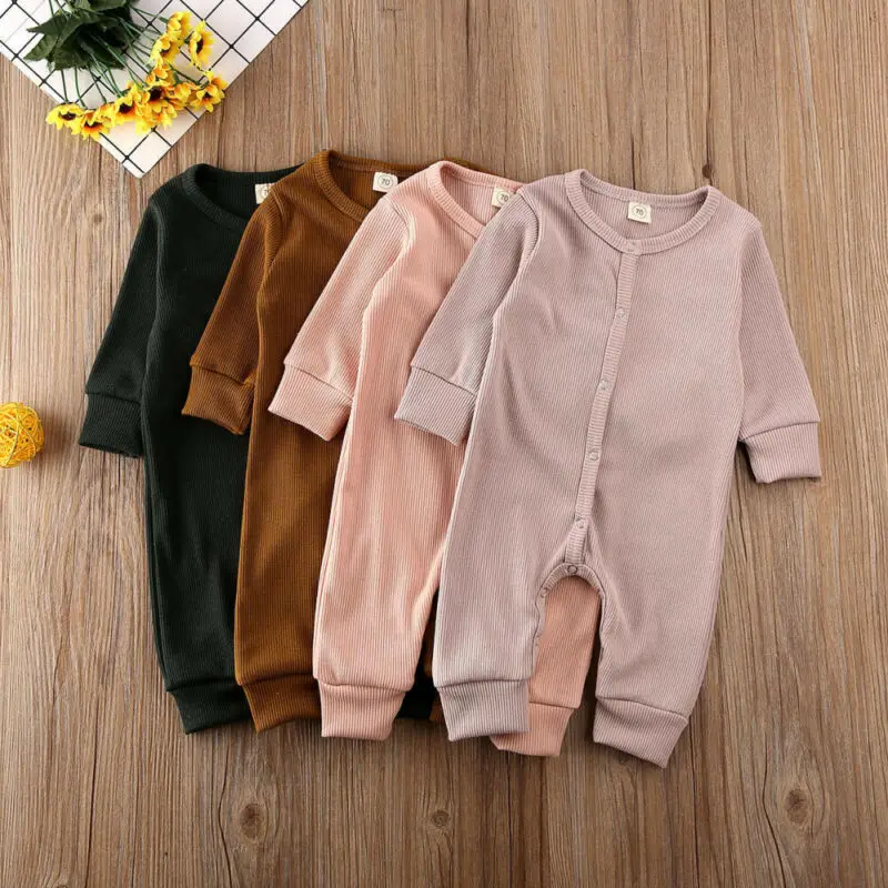 

2019 New Solid color soft baby rompers Kids Baby Girl Boy Autumn Clothes Solid Knitted Romper Overall Outfits