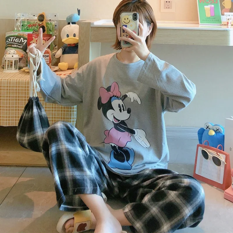 Disney Women Minnie Mouse Pajamas Sets Fall Ladies Sleepwear Pijama Long Women Pyjamas Suit Female Clothing Set 2021 Nightwear