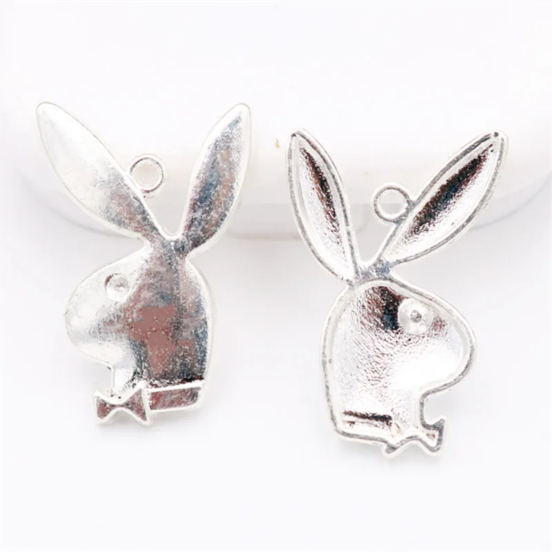 Bright Silver 10 шт Серебряный/Золотой поп металлический кролик орнамент кулон кролик джентльмен Шарм милые животные Шарм DIY ручной работы ювелирные изделия подарок-друг - Окраска металла: Bright Silver