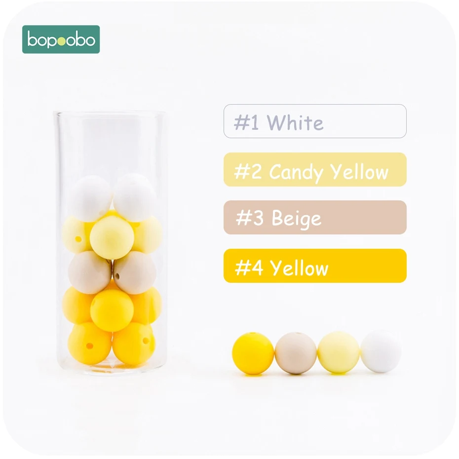 Yellow Series Bopoobo 100 шт, силиконовые бусины, 15 мм, сделай сам, Стартовые наборы, укрепляющие зубные тренировки, силиконовые бусины, Детские аксессуары, нетоксичные - Цвет: Yellow Series