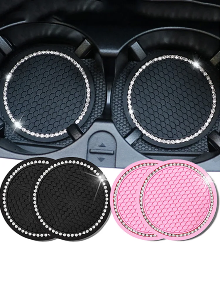 

1/2pcs Non-slip Car Water Cup Pad Diamond Rhinestone Rubber MatAnti-skid Cup Holders 7cm Bottle Holder Coaster Auto Interior