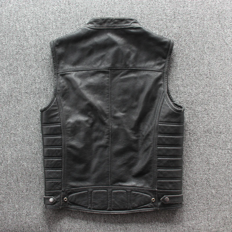

Brown 2020 Vintage Men Motorcycle Leather Vest Plus Size 4XL Genuine Cowhide Spring Slim Fit Biker's Natural Vest FREE SHIPPING