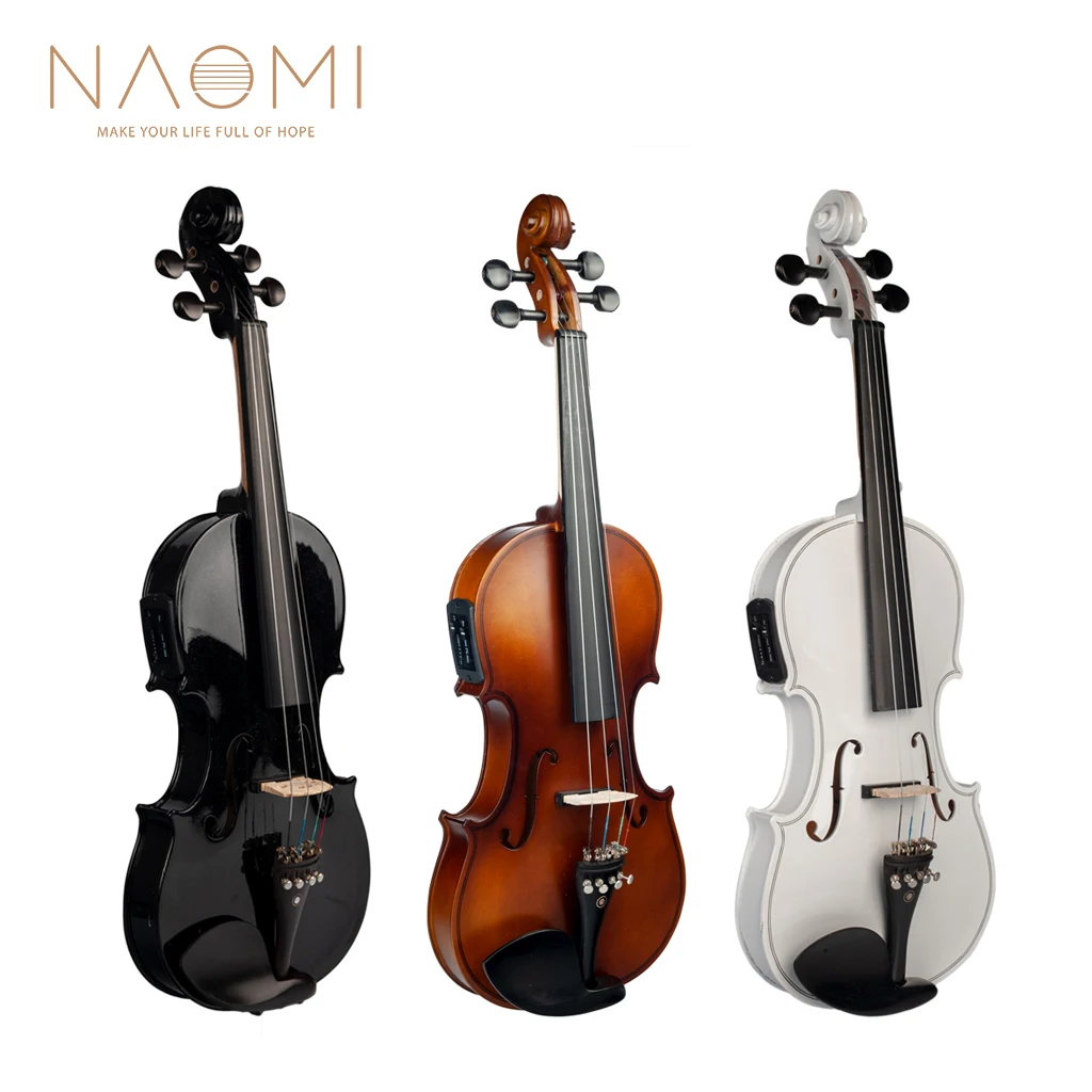 NAOMI Acoustic Violin Set With EQ Installation Solidwood 4/4 Fiddle w/ Brazilwood Bow+Audio Cable+Rosin+Violin Case