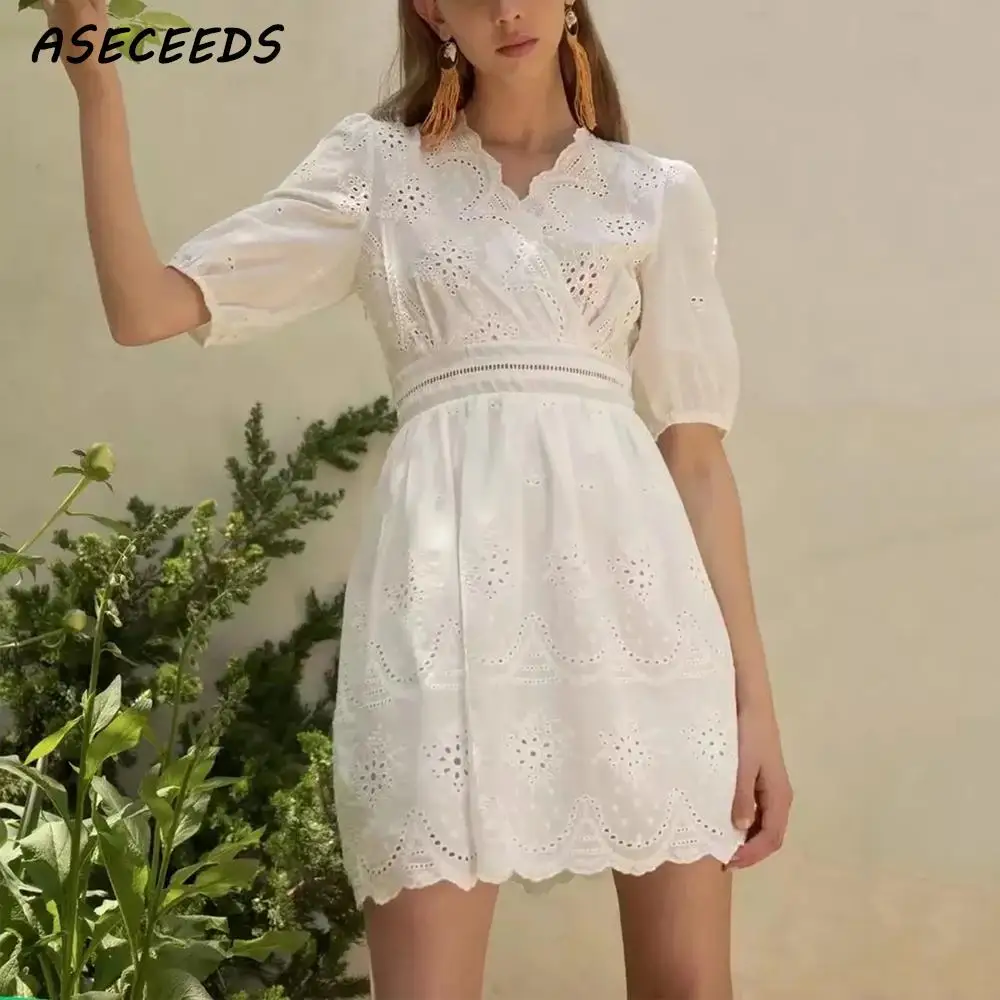 Женское винтажное платье с вышивкой элегантное белое ажурное в стиле бохо