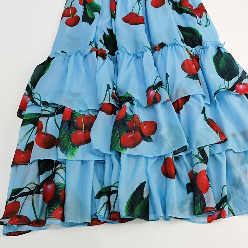 

Runway Spring Summer Fashion Women'S Vacation Party Sexy Bohemian Print Cascading Ruffles V-Neck Long Dress