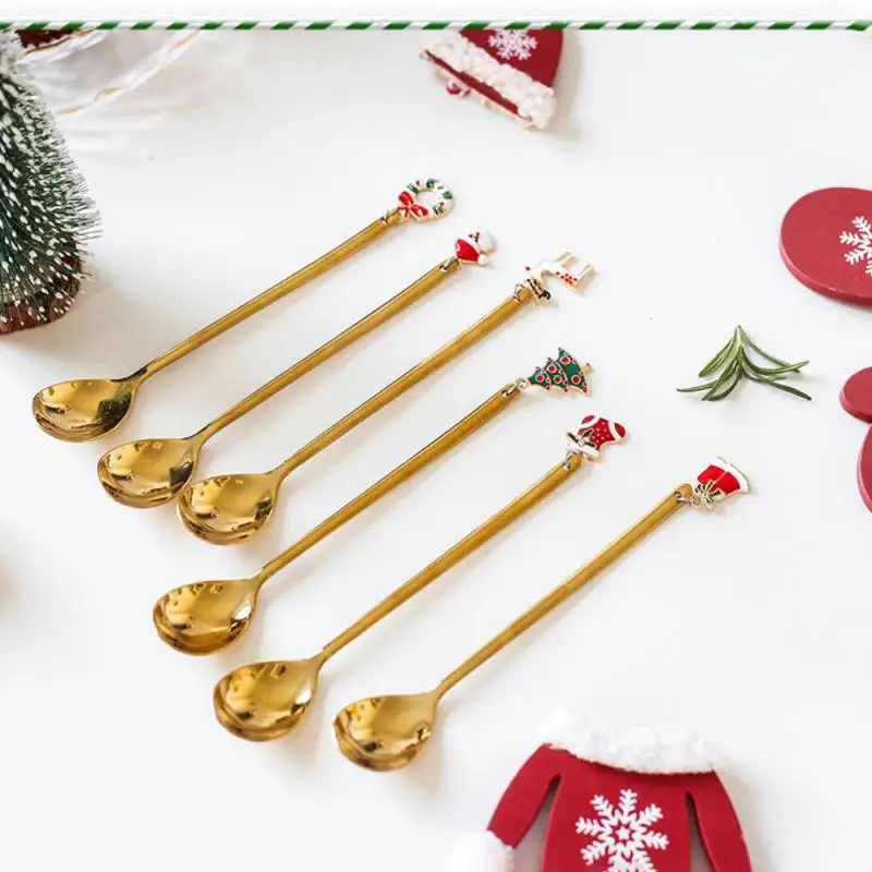 

6Pcs/set Stainless Steel Christmas Spoon Coffee Drink Spoon Ice Cream Dessert Tea Stirring Spoons Creative Christmas Spoons 2021