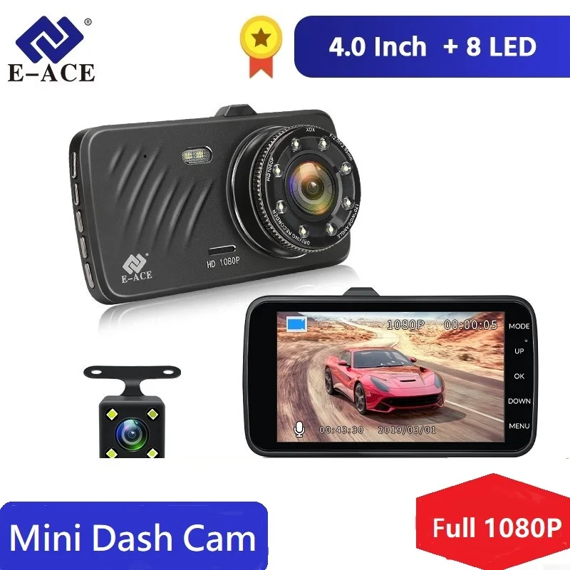

E-ACE 4.0 Inch Driving Recorder DVR Driving Recorder Automatic Camera Video Recorder 1080P FHD H.264 Night Vision Dual Camera