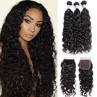 Пряди с 4X4 кружевной застежкой влажные и волнистые кудрявые перуанпряди чки человеческих волос тканые с фронтальной застежкой