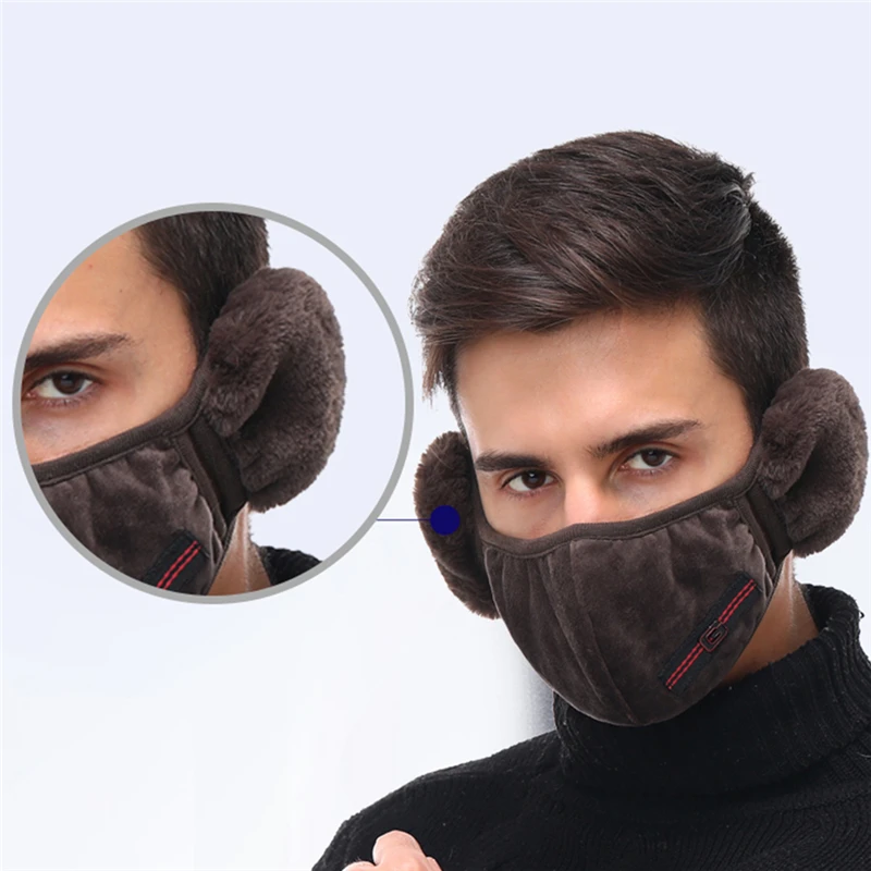 

Male Winter Warm Face Covers With Ear Cover Detachable 2-in-one Men Plush Earmuffs Thickening Riding Masks Face Ear Protectors