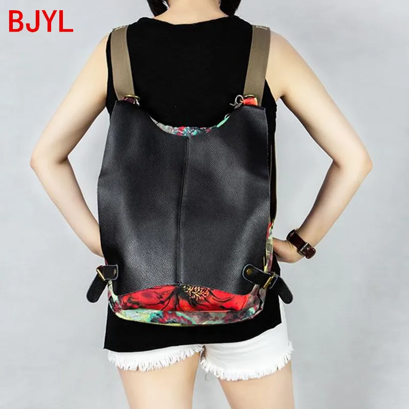 Женский кожаный рюкзак с принтом Вместительная дорожная сумка из натуральной