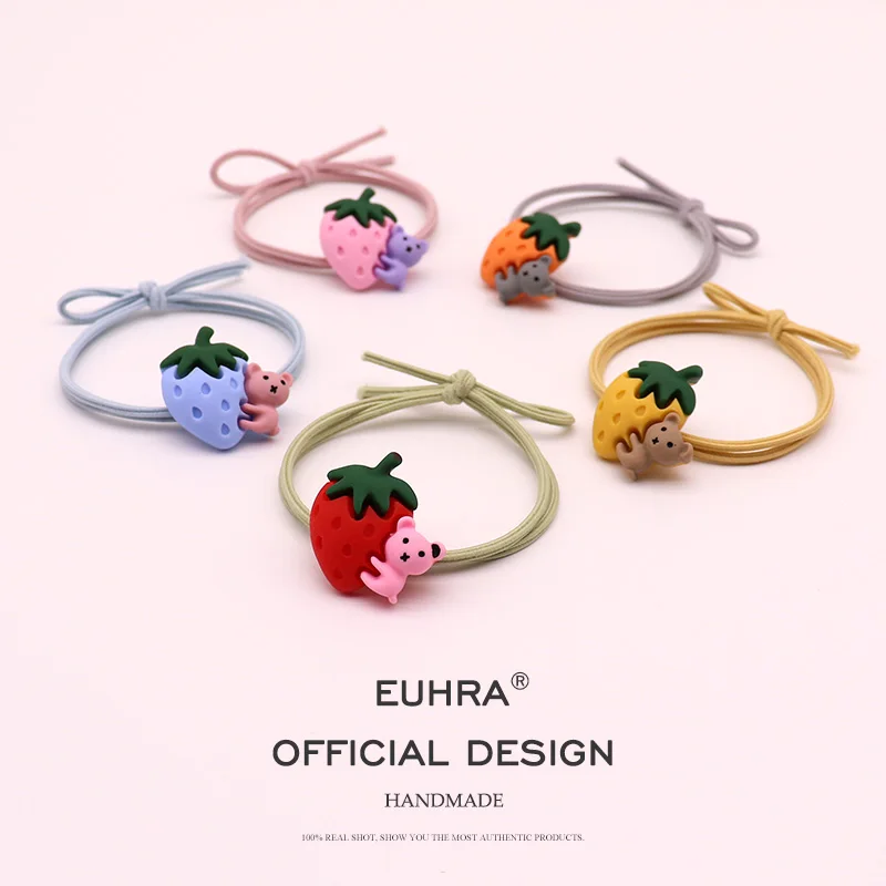 EUHRA, 5 цветов, маленькие мишки, клубника, эластичные резинки для волос для женщин и девочек, детские аксессуары для волос, резинка
