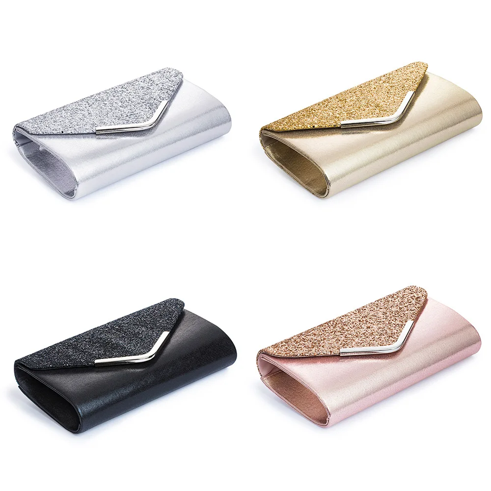 

Women Evening Clutch Bag Female Crystal Day Clutch Wedding Purse Party Banquet Black Gold Silver Clutches Bag Sequin Shoulder P
