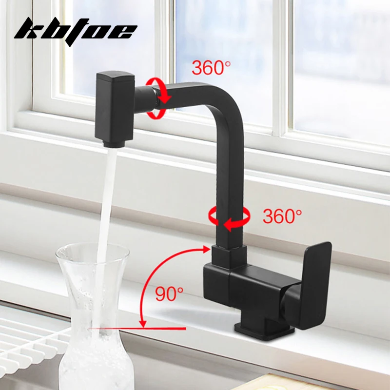 

Matt Black Kitchen Faucet 360 Rotation Folded Creative Sink Hot Cold Water Mixer Tap Deck Mounted Rotatable Brass Single Holder