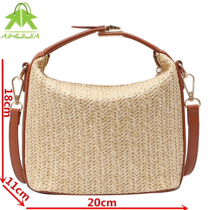 

Ladies Fashion Straw Messenger Bag New Bohemian Knitting Summer Purse And Handbag Vacational All-match Bucket Small Square Bag