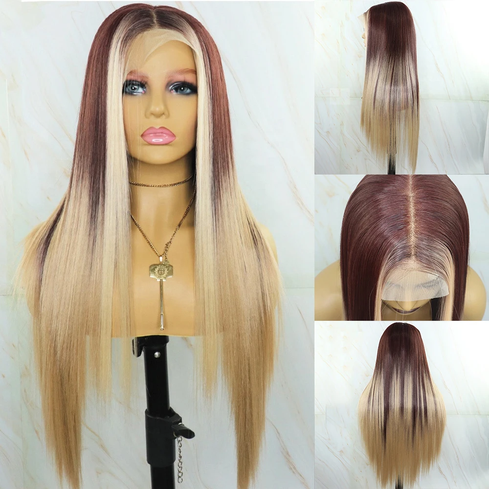 Beautiful Diary Silky Straight Ombre Blonde Wigs Futura Hair 13x4inch Heat Resistant Synthetic Lace Front Wig For Black Women