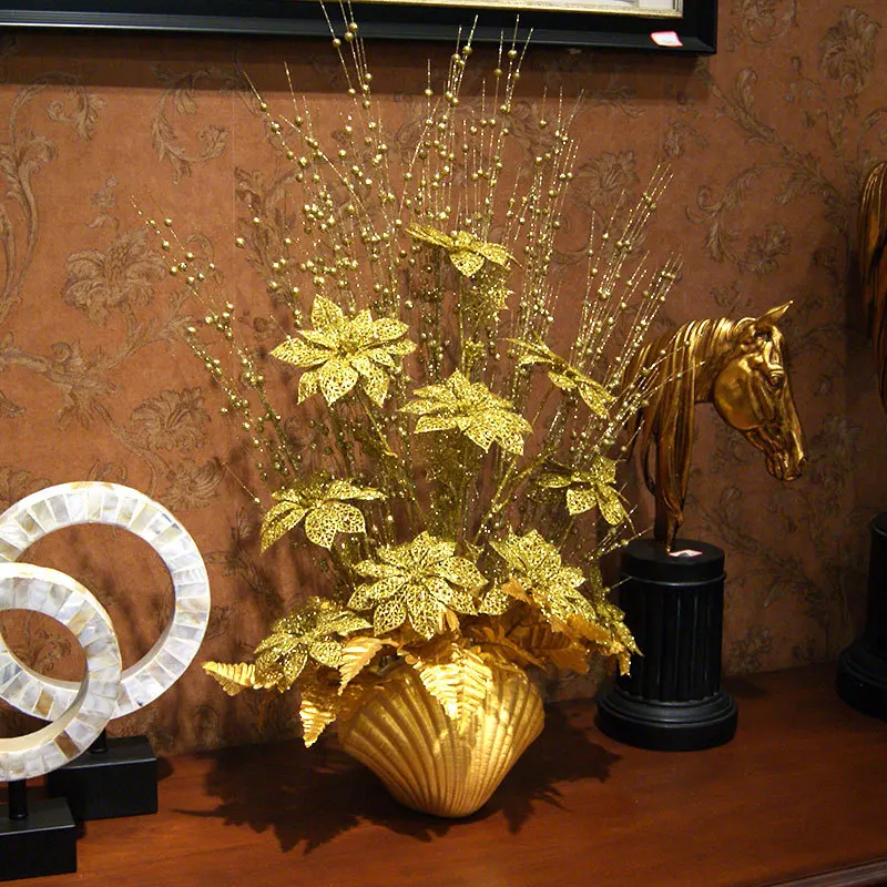 

10Pcs 1M Small Golden Bean Plastic Plants Flower Accessories Vase Decoration Artificial Flower Arrangement Christmas Decoration