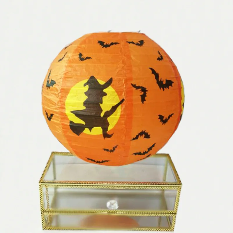 Портативный Круглый складной бумажный фонарь в виде тыквы с венчиком для