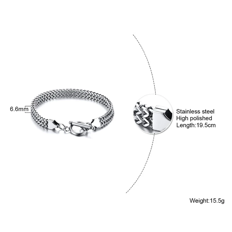 

Vnox Stylish Mens Stainless Steel Double Franco Chain Bracelet with Toggle Clasp Accessory